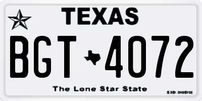 TX license plate BGT4072