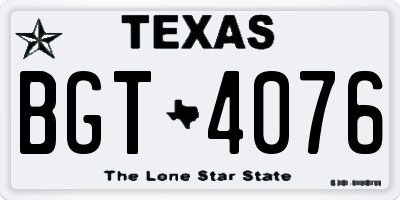 TX license plate BGT4076