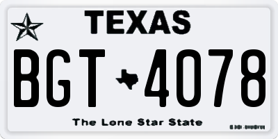 TX license plate BGT4078