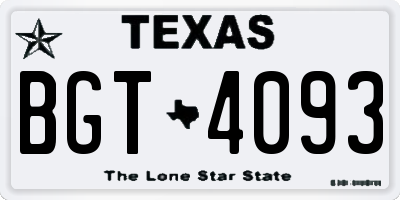 TX license plate BGT4093