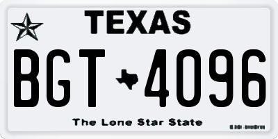 TX license plate BGT4096