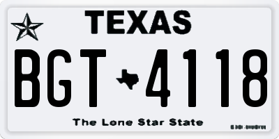 TX license plate BGT4118