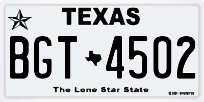 TX license plate BGT4502