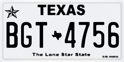 TX license plate BGT4756