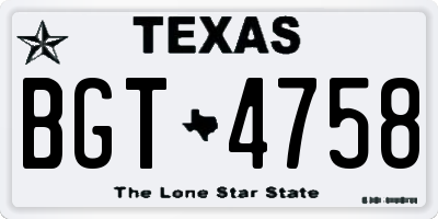 TX license plate BGT4758