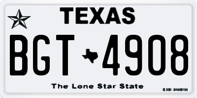 TX license plate BGT4908