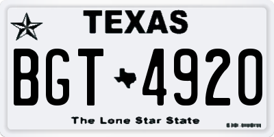 TX license plate BGT4920