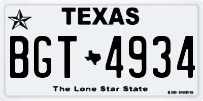 TX license plate BGT4934