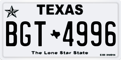 TX license plate BGT4996