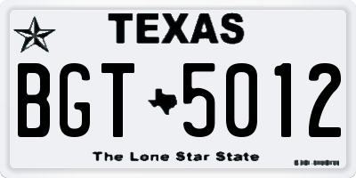 TX license plate BGT5012