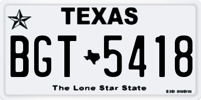 TX license plate BGT5418