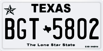 TX license plate BGT5802
