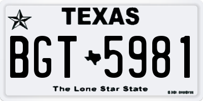 TX license plate BGT5981