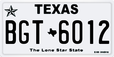 TX license plate BGT6012
