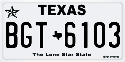 TX license plate BGT6103