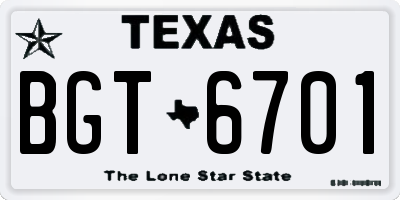 TX license plate BGT6701