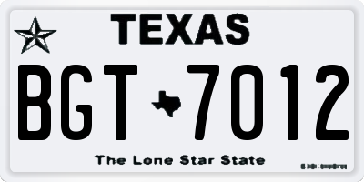 TX license plate BGT7012