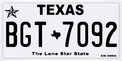 TX license plate BGT7092