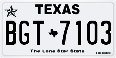 TX license plate BGT7103