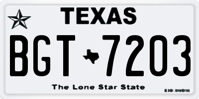 TX license plate BGT7203