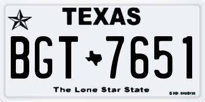 TX license plate BGT7651