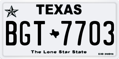 TX license plate BGT7703
