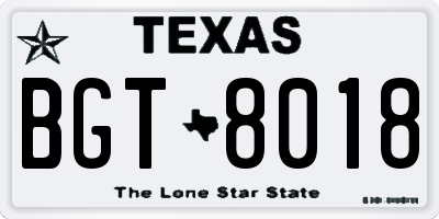 TX license plate BGT8018