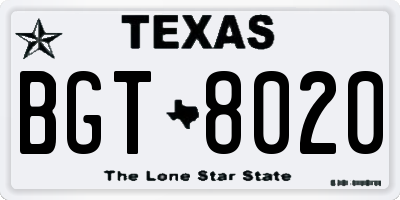 TX license plate BGT8020