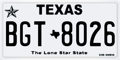 TX license plate BGT8026