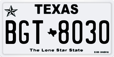 TX license plate BGT8030