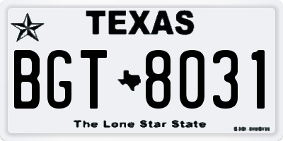 TX license plate BGT8031