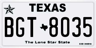 TX license plate BGT8035