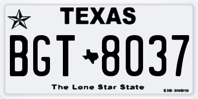 TX license plate BGT8037