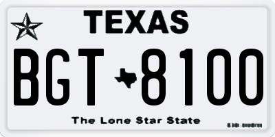 TX license plate BGT8100