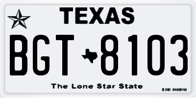 TX license plate BGT8103