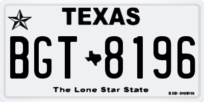 TX license plate BGT8196