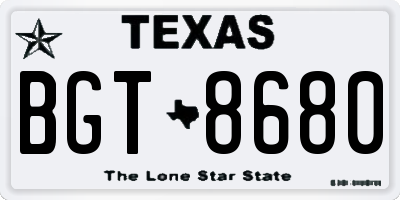 TX license plate BGT8680