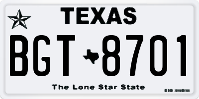 TX license plate BGT8701