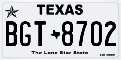 TX license plate BGT8702