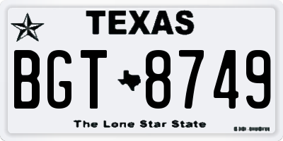 TX license plate BGT8749