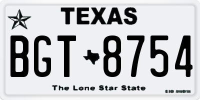 TX license plate BGT8754