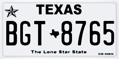 TX license plate BGT8765