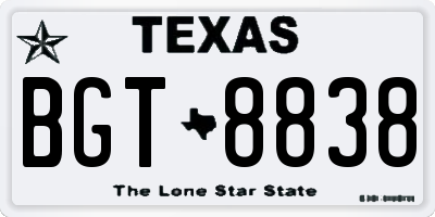 TX license plate BGT8838