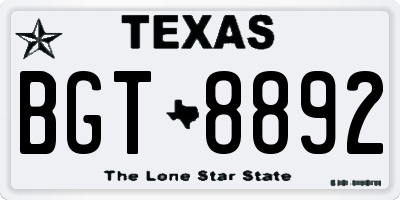 TX license plate BGT8892