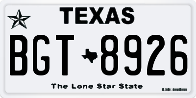 TX license plate BGT8926