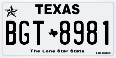 TX license plate BGT8981