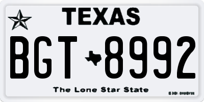 TX license plate BGT8992