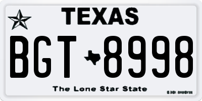 TX license plate BGT8998