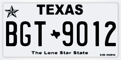 TX license plate BGT9012