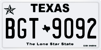 TX license plate BGT9092